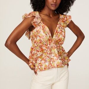 Fairy CottageCore Softgirl Dainty Ruffle Floral Blouse Tie Back Boho Dainty